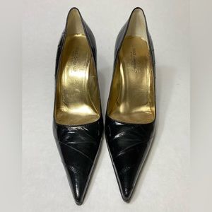 Dolce & Gabbana Black Eel Skin 3751 Pointed Toe Stiletto Pumps size 39.5